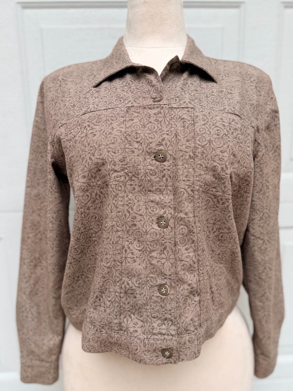 Christopher & Banks 2004 Y2K Brown Floral Stretch Jacket Medium Boho Artsy